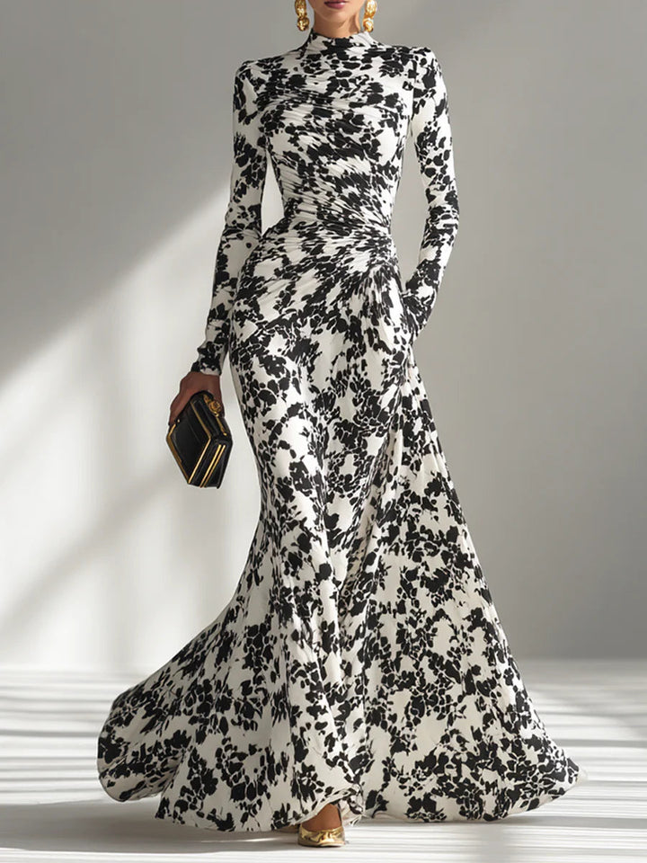Jessy | Black And White Patterned Stretch Blend Wrap Dress