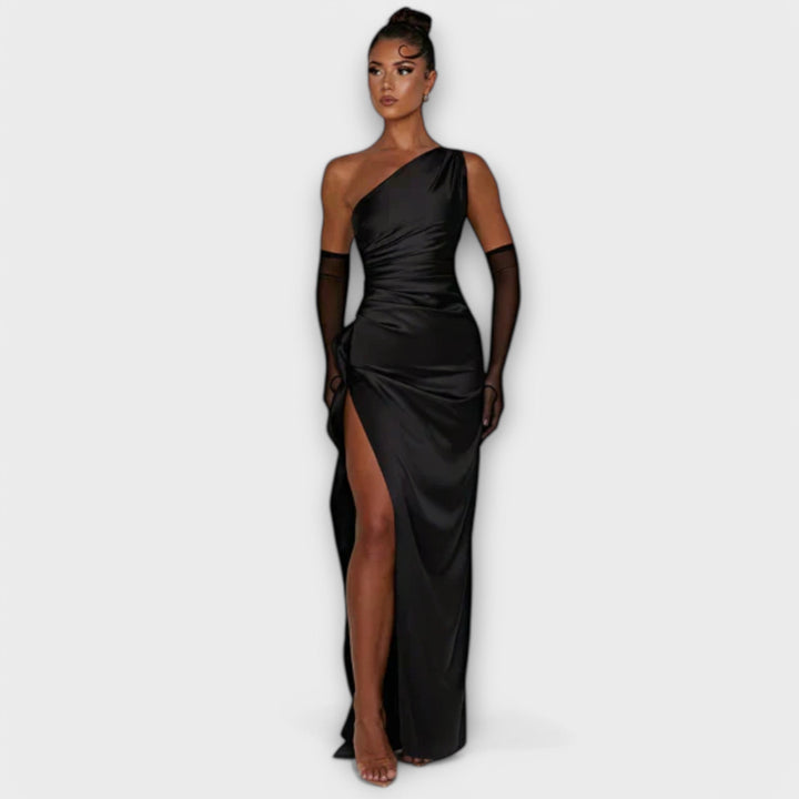 Elena | Asymmetrical Maxi Dress with Draping on One Arm