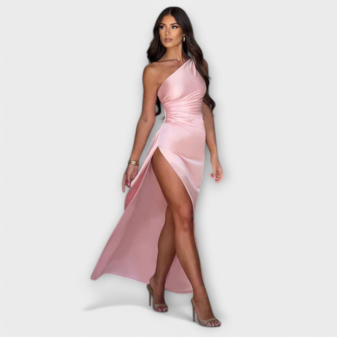 Elena | Asymmetrical Maxi Dress with Draping on One Arm