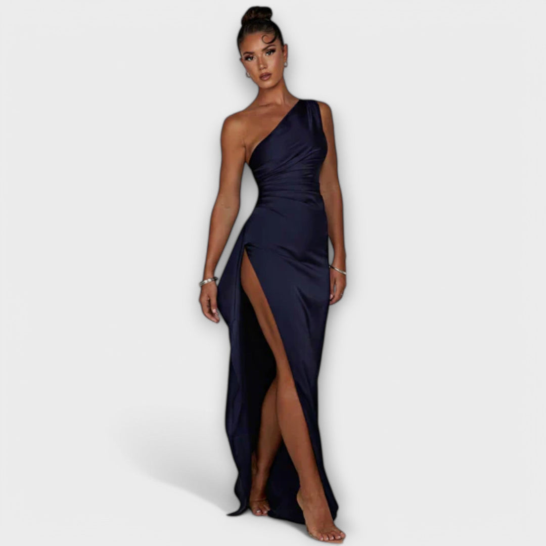 Elena | Asymmetrical Maxi Dress with Draping on One Arm