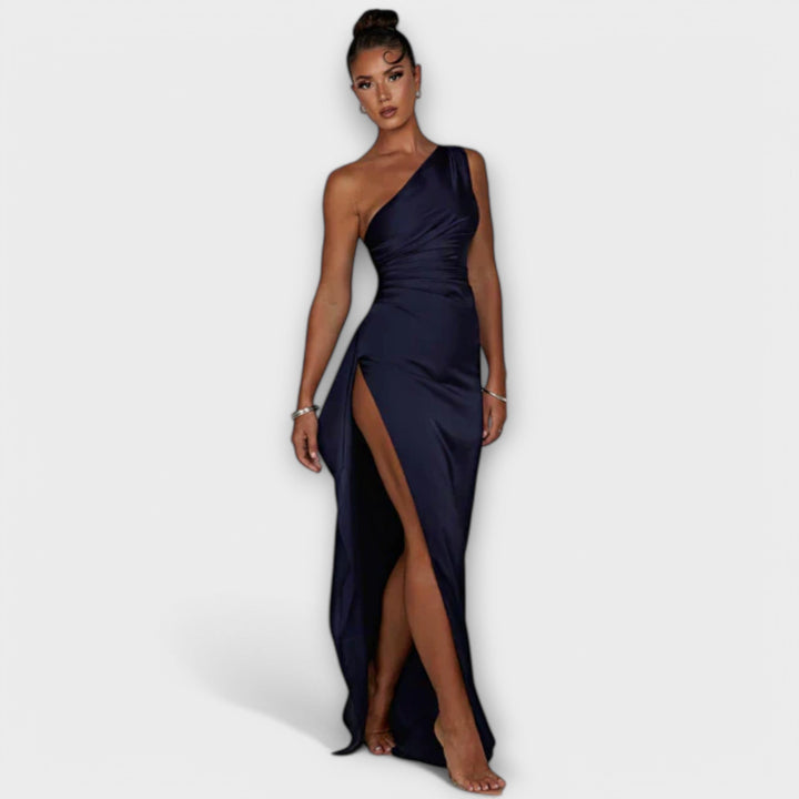 Elena | Asymmetrical Maxi Dress with Draping on One Arm