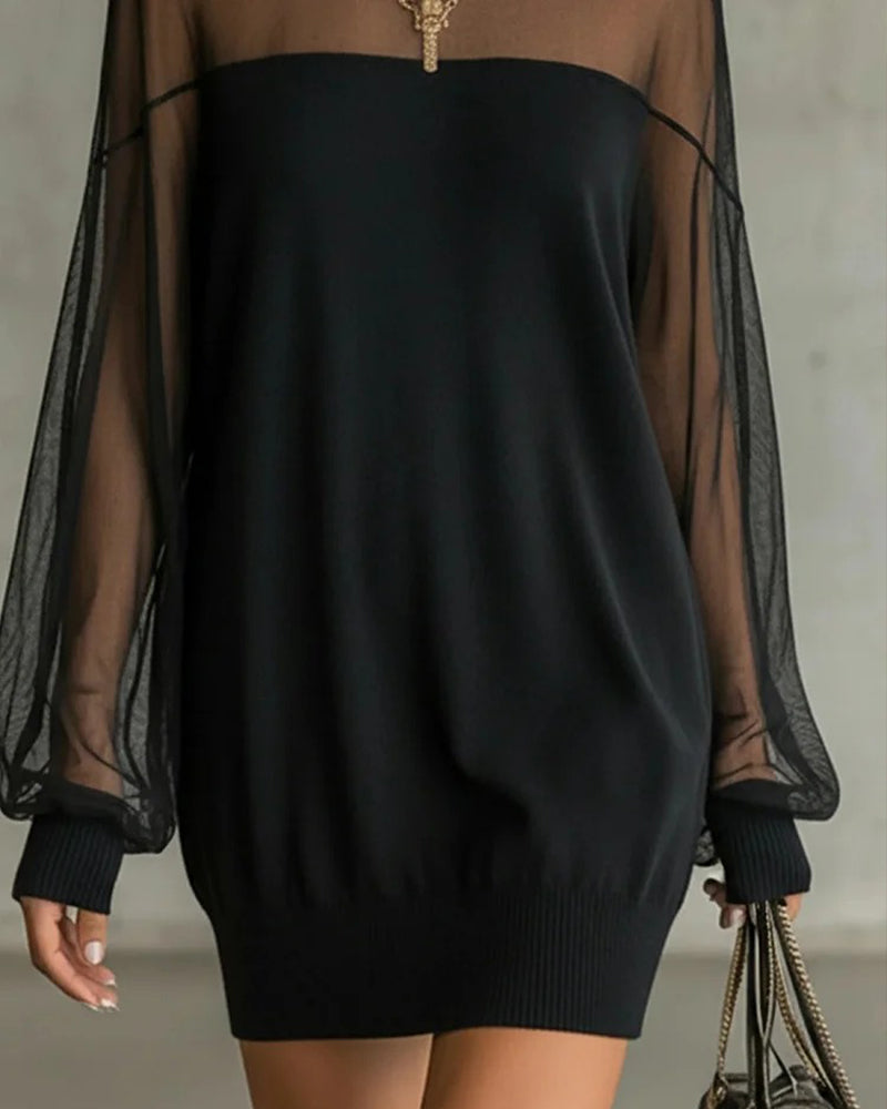 Lacy | Solid Colour Lantern Sleeve Patchwork Dress