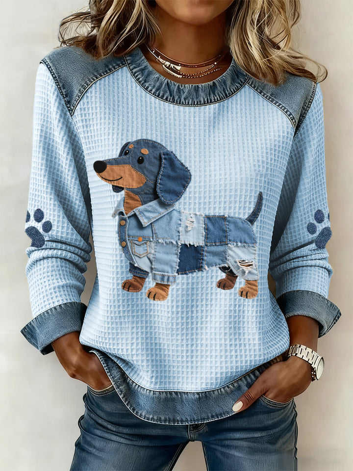 Nuria - Charming Dachshund with denim patchwork