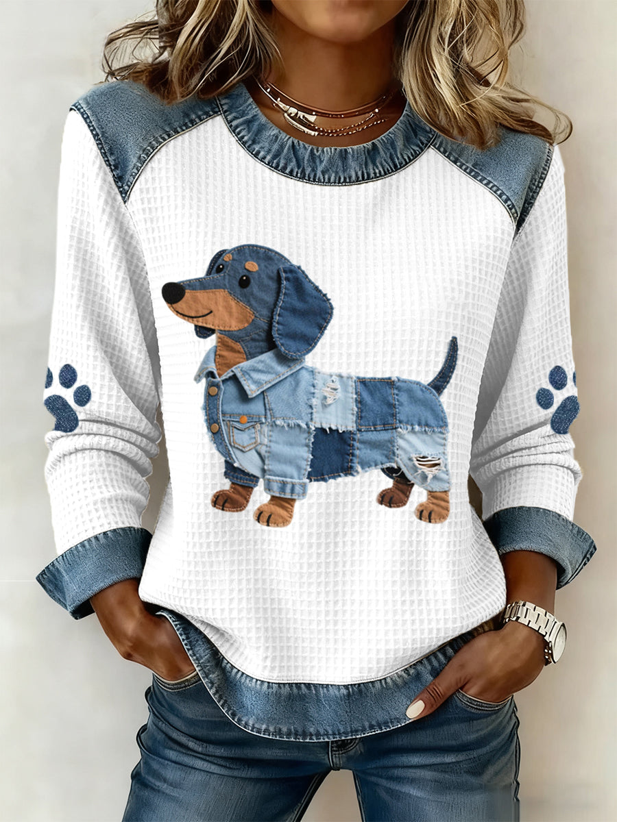 Nuria - Charming Dachshund with denim patchwork