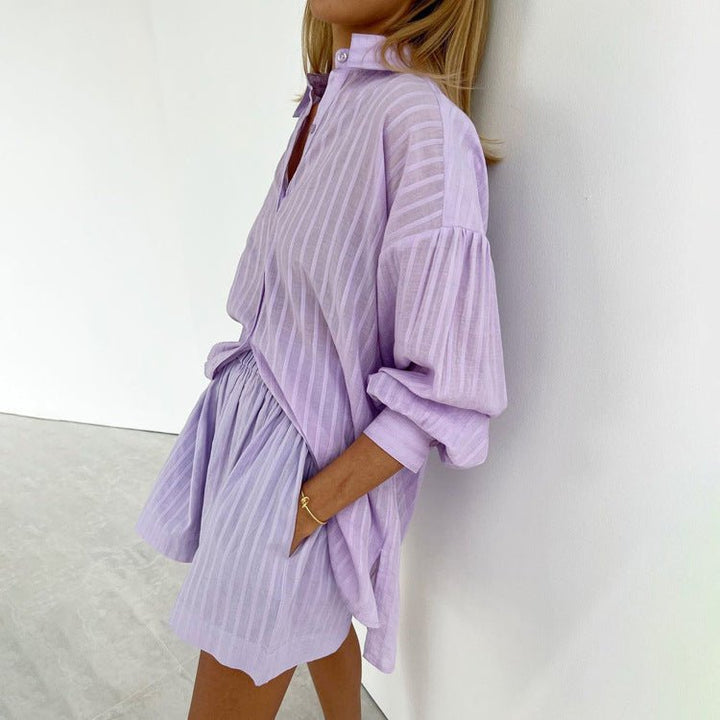Lioren | Striped Button-Up Two-Piece Set